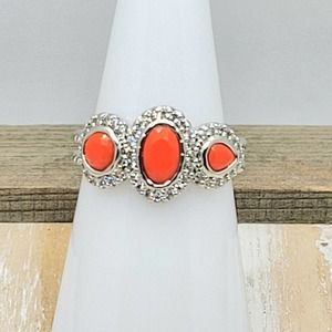 NWT "Sands of Time" Red Magnesite  Rhodium Plated Band  Sz6